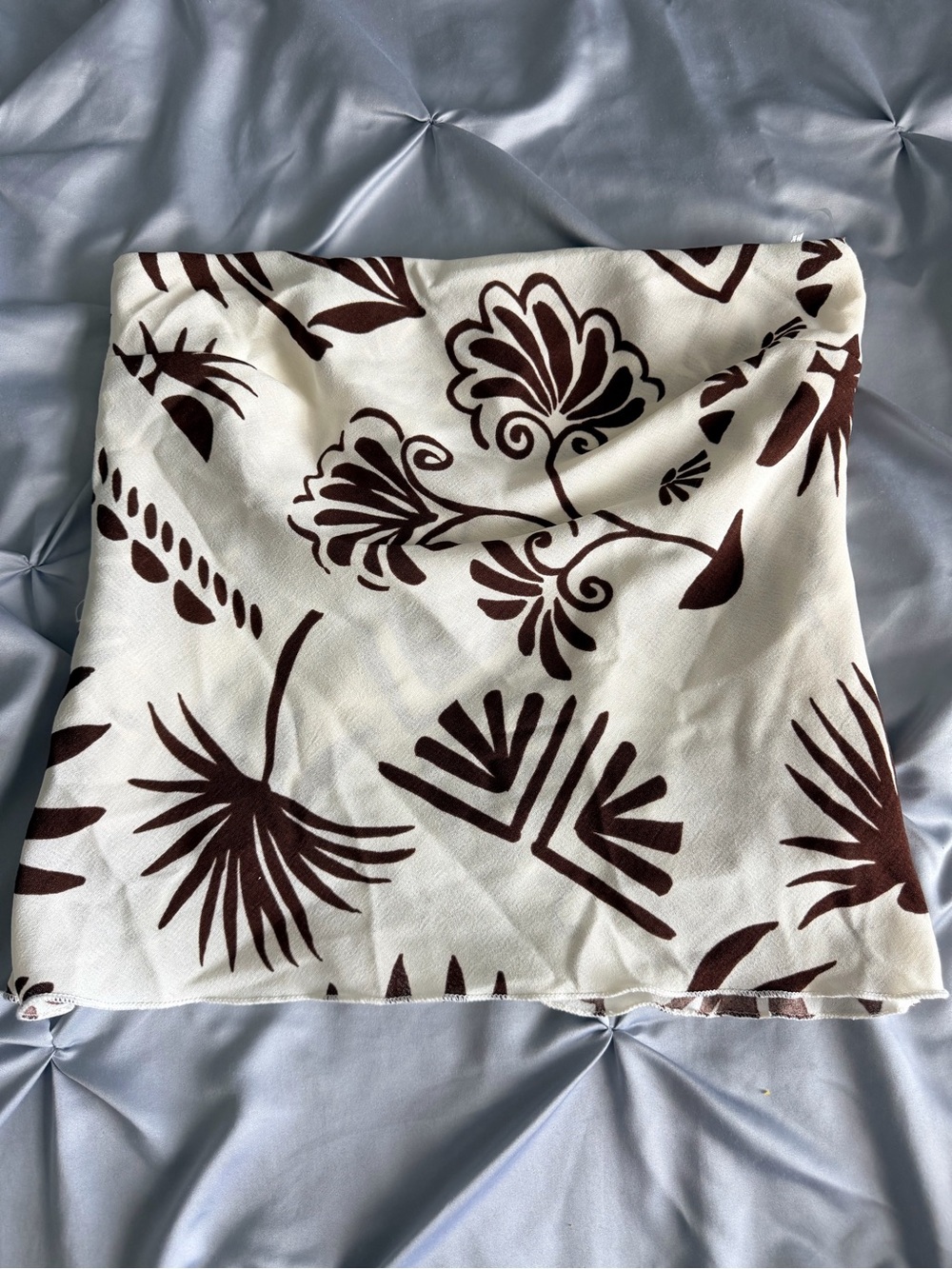 See You Monday Cream Strapless Floral Crop Top with Brown Print